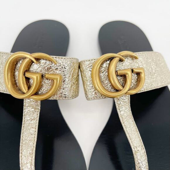 Gucci Gold Metallic Marmont GG Double G Thong Flip Flop Flat Sandal size EU 38.5 - Picture 6 of 9